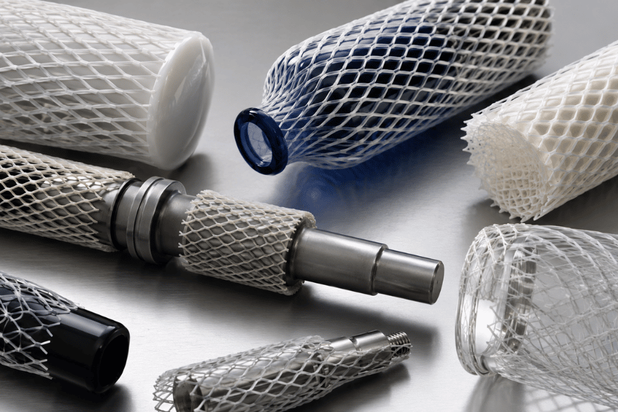 Flessen materialen bescherm kous wit grijs blauw
